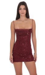 Product image for Draped Sequin Beaded Bodycon Dress in Burgundy