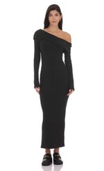 Product image for Ribbed Off Shoulder Maxi Dress in Black