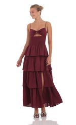 Picture of Floral Cutout Ruffle Maxi Dress in Cream
