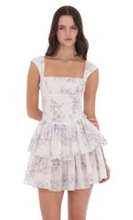 Product image for Floral Ruffle Capped Sleeve Dress in Pink