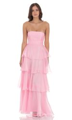 Product image for Corset Ruffle Strapless Maxi Dress in Pink