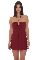Product image for Shimmer Pinstripe Fit and Flare Dress in Maroon
