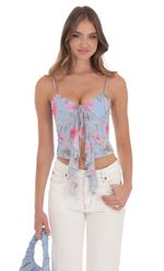 Picture of Mesh Floral Front Tassel Top in Blue