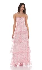 Picture of Floral Smocked Ruffle Maxi Dress in Cream