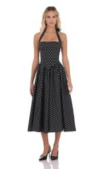 Product image for Polka Dot Halter Midi Dress in Black