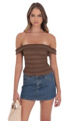 Product image for Ruffle Lace Off Shoulder Top in Brown