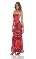 Picture of Floral Bodycon Open Back Maxi Dress in Red