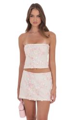 Product image for Floral Sequin Strapless Top in Cream
