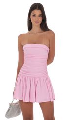 Product image for Strapless Ruched Flare Dress in Brown