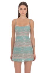 Product image for Embellished Mini Dress in Turquoise