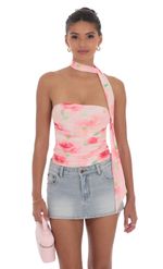 Picture of Scarf Floral Mesh Tube Top in Pink