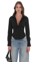 Product image for Ruched Button-Up Shirt in Black