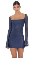 Product image for Foil Long Sleeve Bodycon Dress in Baby Blue
