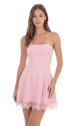 Product image for Strapless Dress with Lace-trim Hem in Pink