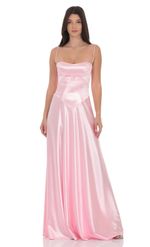Product image for Satin Square Neck Maxi Dress in Pink