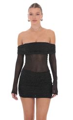 Picture of Rhinestone Mesh Off Shoulder Dress in White