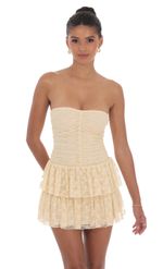 Picture of Lace Strapless Ruched Ruffle Dress in Navy
