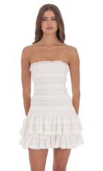Product image for Strapless Lace Ruffle Dress in White
