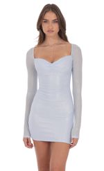 Product image for Foil Mesh Long Sleeve Bodycon Dress in Light Blue