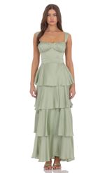 Product image for Satin Ruffle Maxi Dress in Sage