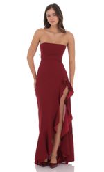 Product image for Corset Strapless Back Bow Maxi Dress in Maroon
