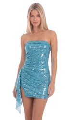 Product image for Sequin Side Ruched Strapless Dress in Aqua