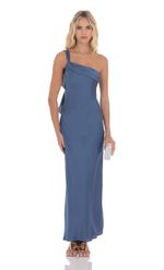 Picture of Satin One Shoulder Tassel Maxi Dress in Sage