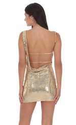 Product image for Sequin High Neck Open Back Dress in Gold