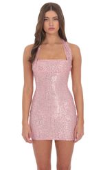 Product image for Sequin Halter Dress in Rose Pink