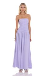 Picture of Strapless Drop Waist Maxi Dress in Lavender