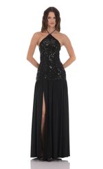 Product image for Drop Waist Sequin Maxi Dress in Light Blue