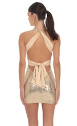 Product image for Sequin Twist V-Neck Bodycon Dress in Gold
