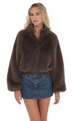 Product image for Faux Fur Bomber Jacket in Soft Taupe