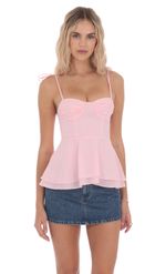Picture of Shoulder Tie Flare Top in Pink