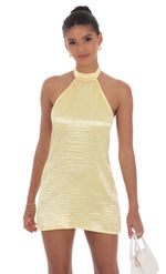 Picture of Satin Halter Shift Dress in Yellow