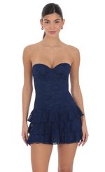 Product image for Lace Strapless Ruffle Dress in Navy