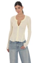 Product image for Textured Ribbed Button Top in Pastel Yellow