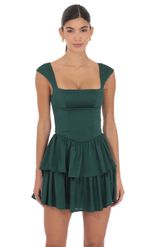 Product image for Satin Wide Strap Ruffle Dress in Green