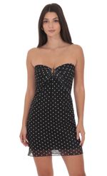 Product image for Polka Dot Embellished Mesh Strapless Dress in Black