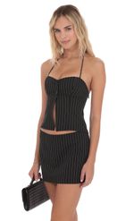 Product image for Pinstripe Halter Flyaway Top in Black