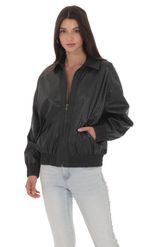 Product image for Woven Faux Leather Bomber Jacket in Ivory