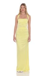 Picture of Satin Halter Maxi Dress in Red