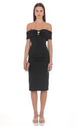 Product image for Off Shoulder Keyhole Midi Dress in Black