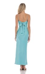 Picture of Satin Back Tie Maxi Dress in Aqua