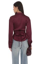 Product image for Satin Button-Up Shirt in Burgundy