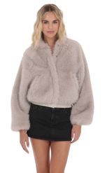 Product image for Faux Fur Bomber Jacket in Soft Taupe