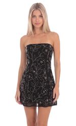 Product image for Sequin Beaded Flare Strapless Dress in Blue