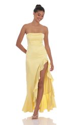 Picture of Strapless Back Bow Corset Maxi Dress in Navy