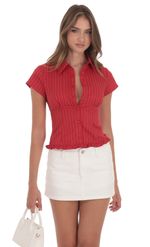 Product image for Plaid Button-Up Ruffle Top in Blue