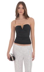 Product image for V-Strapless Ruched Top in Black